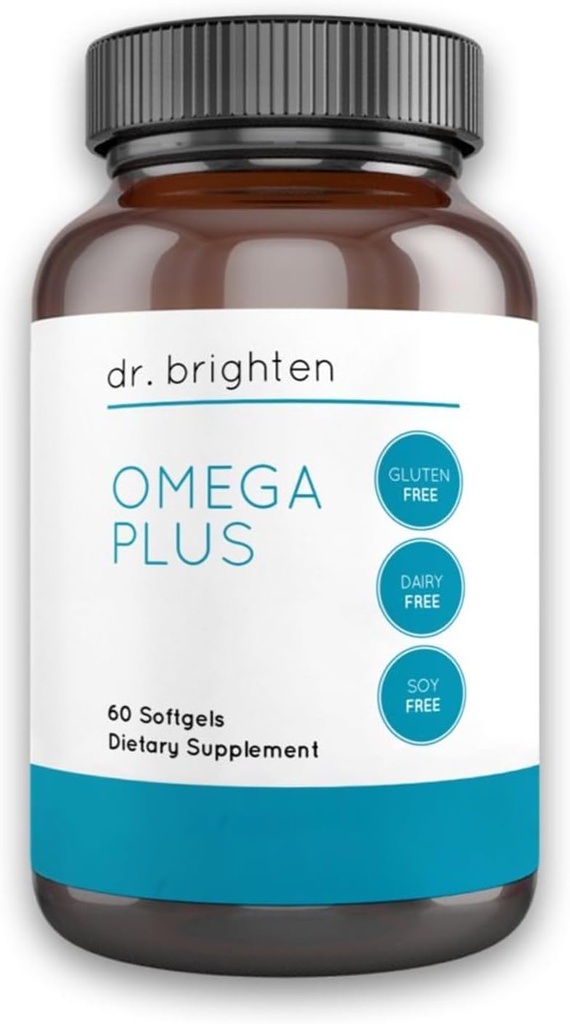Dr. Brighten Omega Plus — 1600 mg de supplément d'huile de poisson EPA/DHA non-OGM pour le coeur, le cerveau et le système immunitaire — 60 softgels