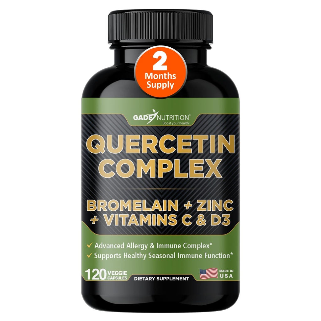 Gade Nutrition Quercetin biologique avec la vitamine C bromelain et le zinc Supplément de soutien immunitaire Quercetin 500mg Capsules