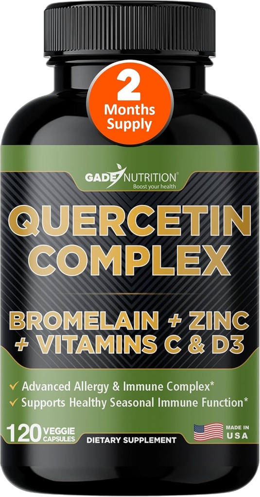 Gade Nutrition Quercetin biologique avec la vitamine C bromelain et le zinc Supplément de soutien immunitaire Quercetin 500mg Capsules