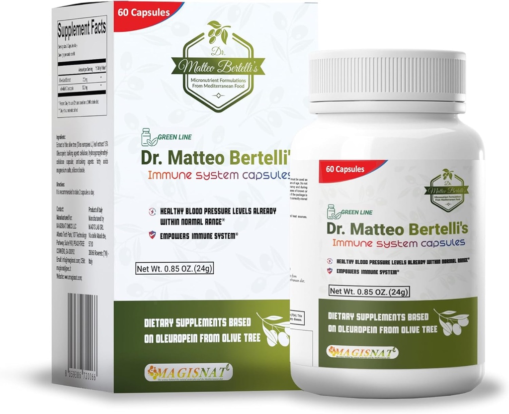 Système immunitaire du Dr Matteo Bertelli 60 Capsules, avec Oleuropein, supplément de soutien immunitaire 30 jours pour un système immunitaire sain