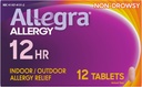Allegra Comprimés antiallergiques adultes de 12 heures, médicaments antiallergiques intérieurs et extérieurs non somnolents, 60 mg de Fexofenadine HCI Antihistamine Pill, 12-Count