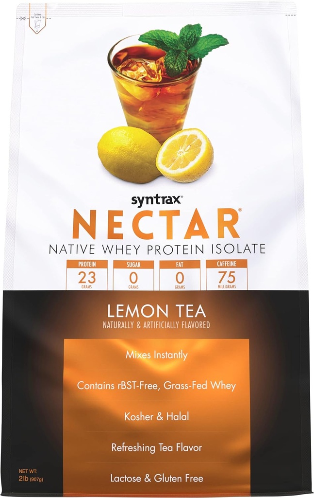Syntrax Nutrition Nectar, 100% Whey Protein Isolate Powder, Refreshing Fruit Flavor, Lemon Tea, 2 lbs