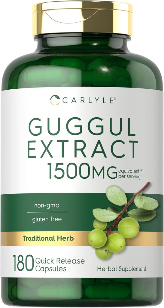 Supplément d'extrait de guggul de Carlyle de 1500mg de 180 capsules de Guggulsterone de non-OGM et sans gluten