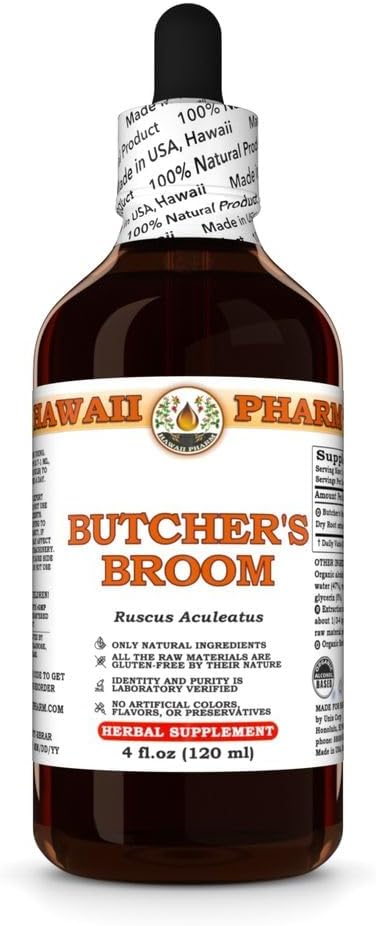 Extrait de balai de pharm Butcher d'Hawaii, Teinture pour le soutien circulatoire, Promote le confort, Réduit l'enflure, Eases Lightheadness, Supporte l'équilibre et la stabilité - 4 fl.oz