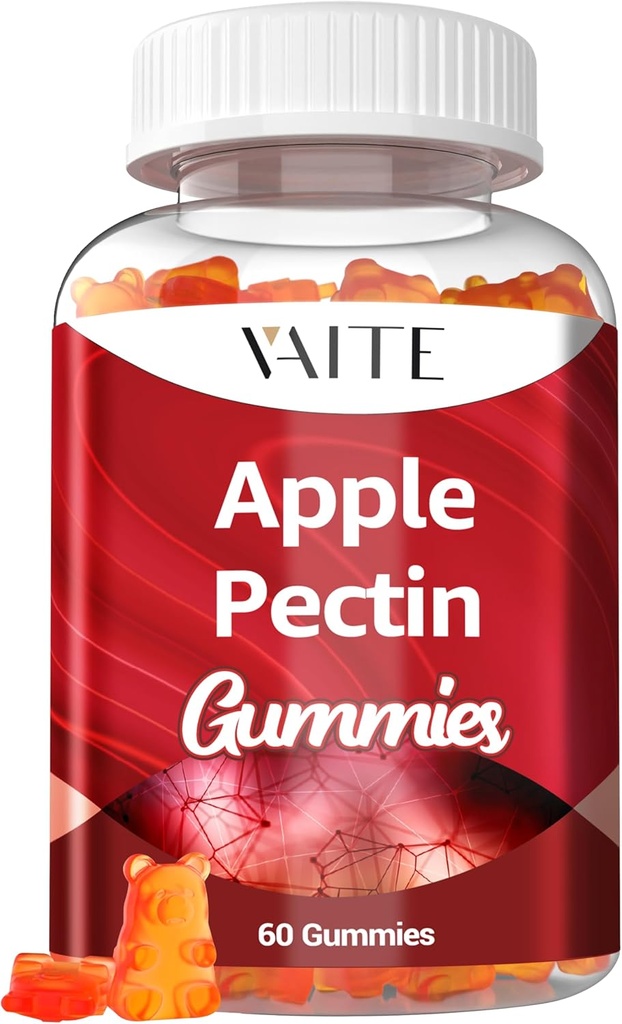 Gommies de pectine de pomme - Supplément haute fibre avec 2000mg Cholestérol naturel Soutien inférieur, favorise le bien-être digestif et le confort de l'estomac, sans OGM et sans gluten suppléments à base de plantes - 60 Gommy végétalien