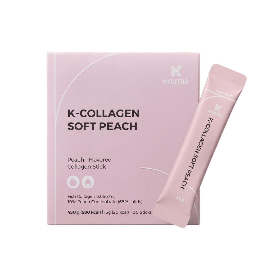 K-Nutra K-Collagen Soft Peach (15.9oz, 30 bâtons) - Cadeaux de vacances - peau, cheveux, santé des ongles, gelée goûteuse, absorption rapide. Collagène marin faiblement moléculaire, vitamine C