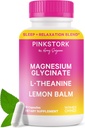 Pink Stork Magnésium Glycinate, L-Theanine, Baume citron - Magnésium sans mélatonine pour le soutien du sommeil - Calme naturel et relaxation - 90 Capsules