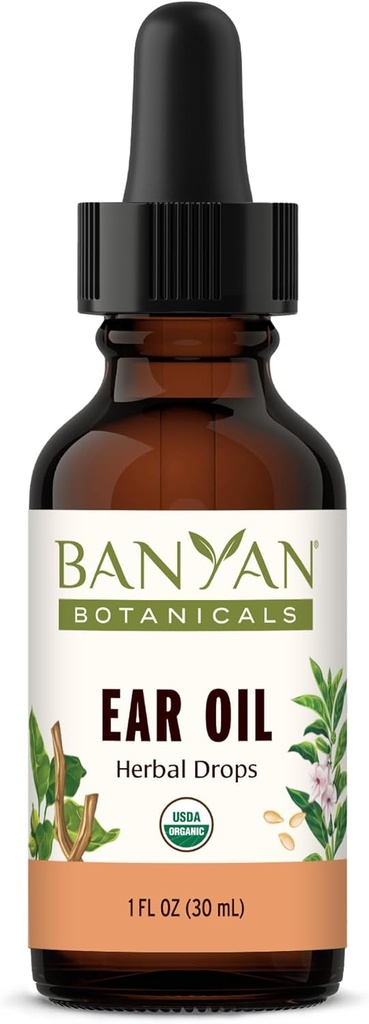 Banyan Botanicals Ear Oil – Organic Herbal Oil Ear Drops with Ashwagandha and Garlic – Soothing and Comforting for The Ears – 1 oz – Non GMO Sustainably Sourced Vegan
