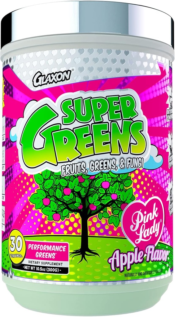 Super Greens Performance Verts Formule de Grande Dégustation de Fruits Verts & Fungis Support Antioxydant & Digestif de Boost Immunity de Diminution Inflammation de 30 portions (Pink Lady Apple, 10,5 oz.)