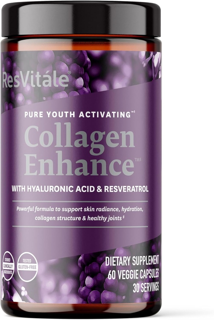 ResVitále Collagen Enhance - Supplément beauté avec acide hyaluronique et resvératrol - 60 Capsules