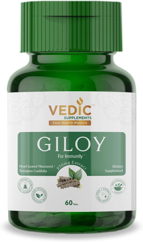Comprimés de Giloy Suppléments védiques - Extrait pur Nutriton Giloy Guduchi 250 mg - 60 Compte