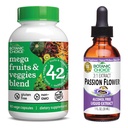 Choix botanique Mélange Mega Fruits et légumes (60 capsules) + Extrait de fleur de passion (1 fl oz) Bundle - Bilan énergétique et supplément super-alimentaire + support de relaxation