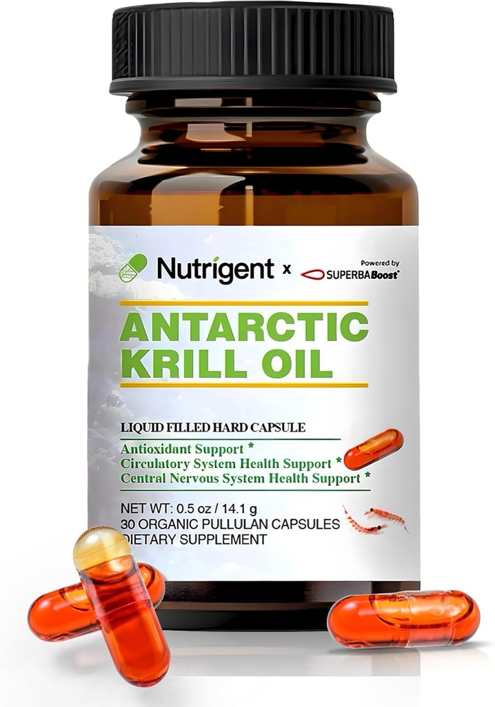 Huile de krill de l'Antarctique 350 mg, Capsules organiques remplies de liquide, Omega-3 EPA, DHA, supplément d'astaxanthine et de phospholipides, soutien cardiaque, santé cérébrale et articulaire, aucun arrière-goût de poisson, 30 Compte