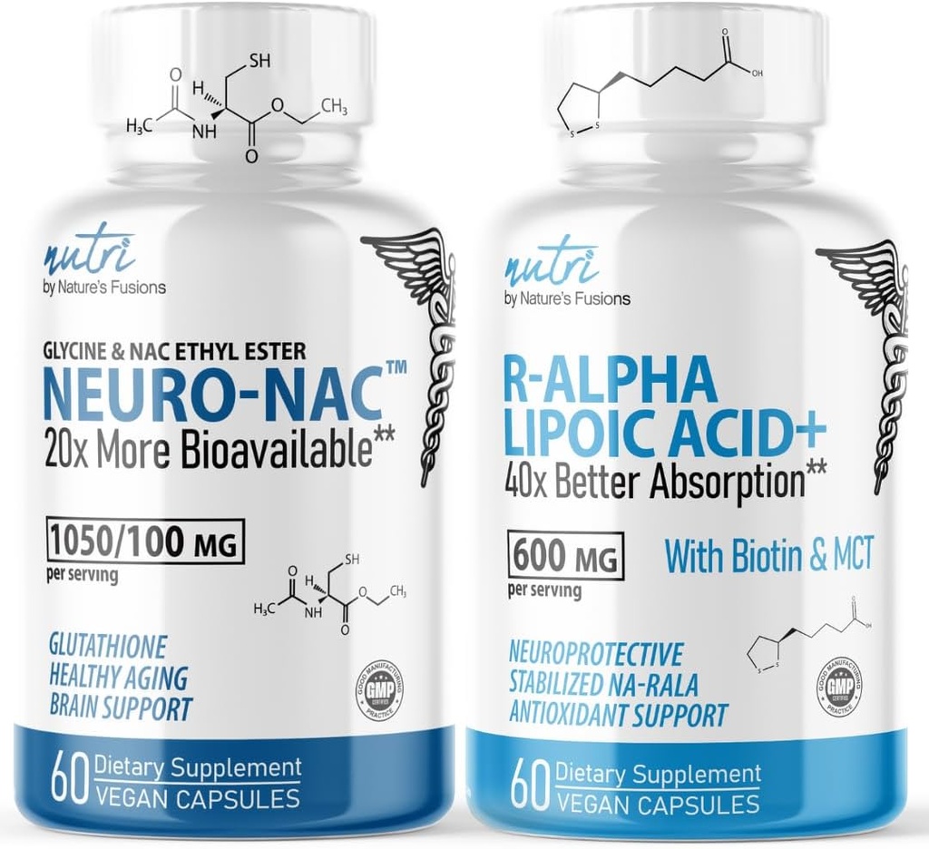 Fusions naturelles Neuro Nac (NAC Ethyl Ester) & R Alpha acide lipoïque 600mg (60ct)