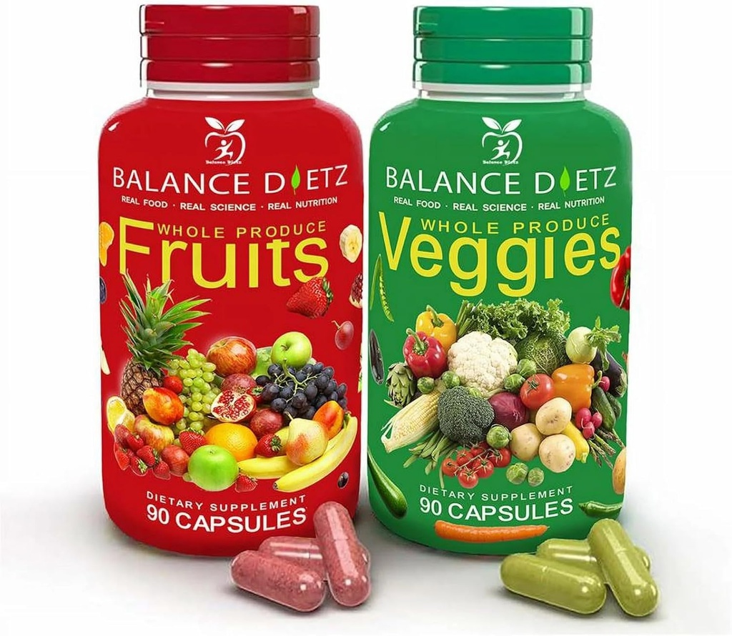 Fruits et légumes entiers, 90 capsules de fruits, 90 capsules de légumes