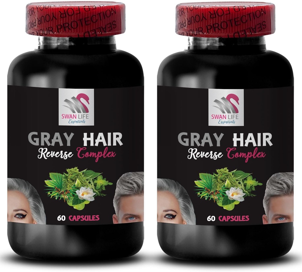 PABA - Cheveux gris inversé - Complexe de cheveux naturels, racine de nervure, rajeunissement des cheveux, cheveux jeunes, pigmentation des cheveux, amélioration de la couleur, couleur naturelle Revive, restauration des cheveux 2 bouteilles 120 capsules