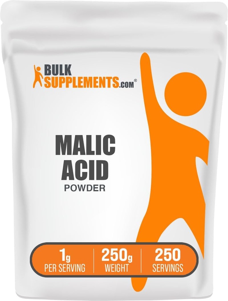 BulkSupplements.com Poudre d'acide malique - Acide L-Malique, supplément alimentaire - Sans aliments, sans pur et sans gluten, 1g par portion, 250g (8,8 oz) (paquet de 1)