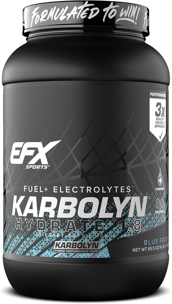 EFX Sports Karbolyn Hydrate de carbohydrates de poudre + électrolytes de sucre sans boisson sportive mélange de carburant et d'hydratation de stimulant libre de 66 portions (gel bleu)
