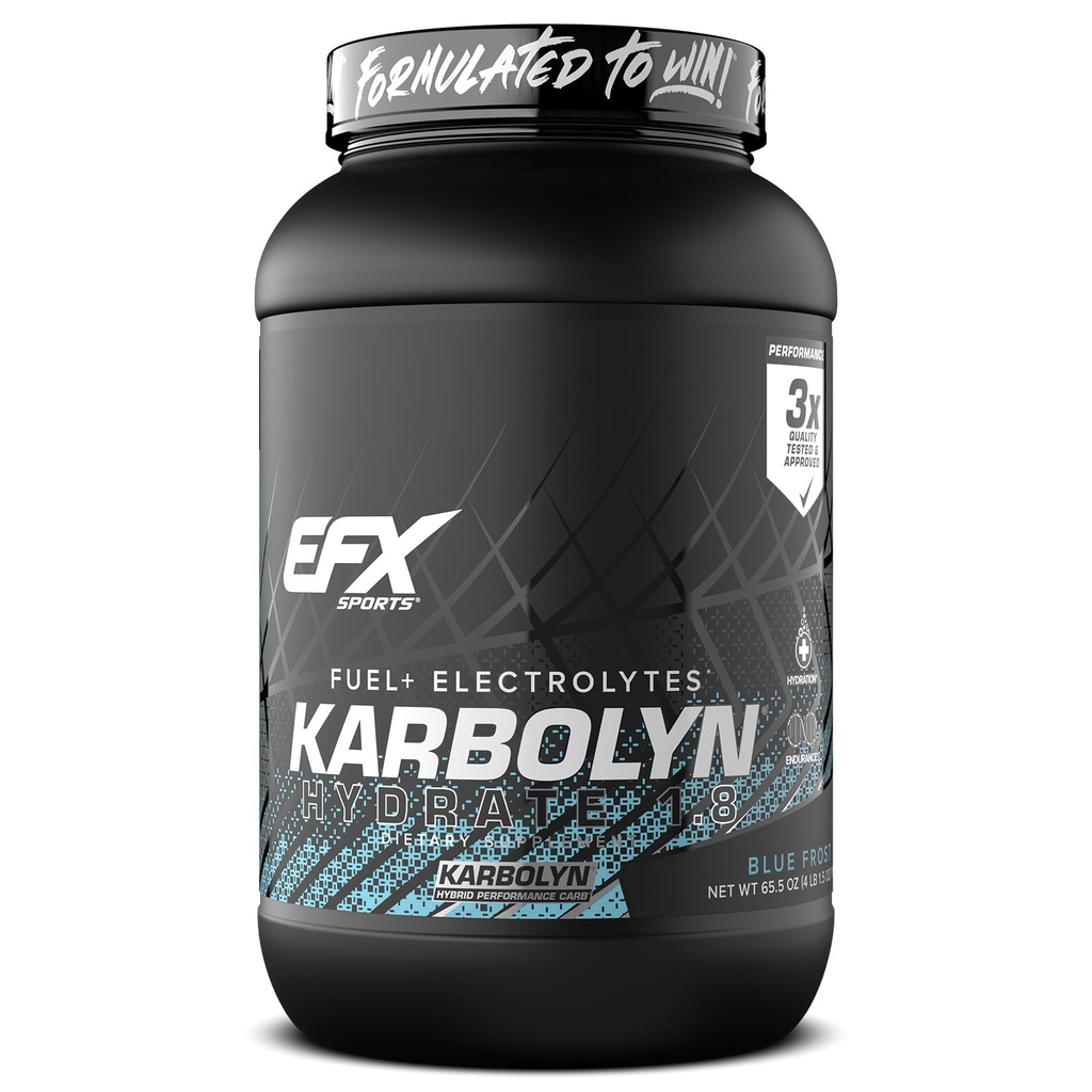 EFX Sports Karbolyn Hydrate de carbohydrates de poudre + électrolytes de sucre sans boisson sportive mélange de carburant et d'hydratation de stimulant libre de 66 portions (gel bleu)