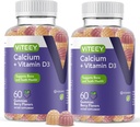 Gommies de calcium avec vitamine D3 - Soutient la santé des os et des dents - Gommies de calcium à croquer pour les femmes, les hommes et les adolescents - sans casher, sans gluten, sans OGM, sans gorgés, sans gorgés d'amandes de calcium