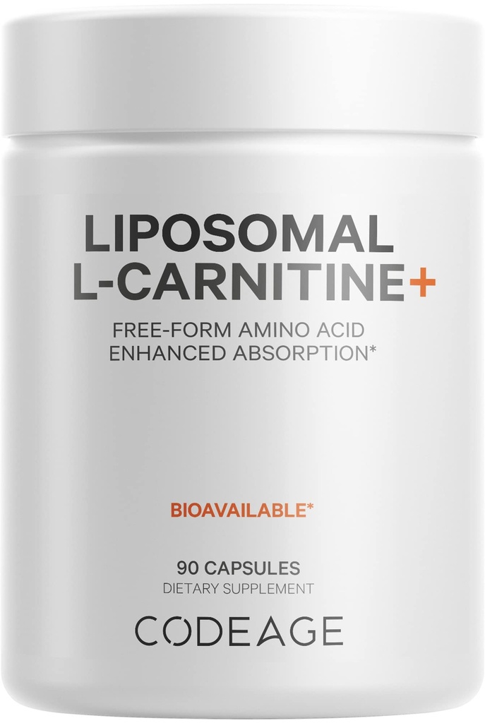 Codeage Supplément L-Carnitine+ liposomique - 500 mg L-Carnitine L-Tartrate par portion - Acide amino de forme libre - Carnitine - Livraison liposomique - Vegan, non-OGM, sans gluten - 90 capsules