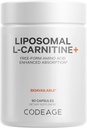 Codeage Supplément L-Carnitine+ liposomique - 500 mg L-Carnitine L-Tartrate par portion - Acide amino de forme libre - Carnitine - Livraison liposomique - Vegan, non-OGM, sans gluten - 90 capsules