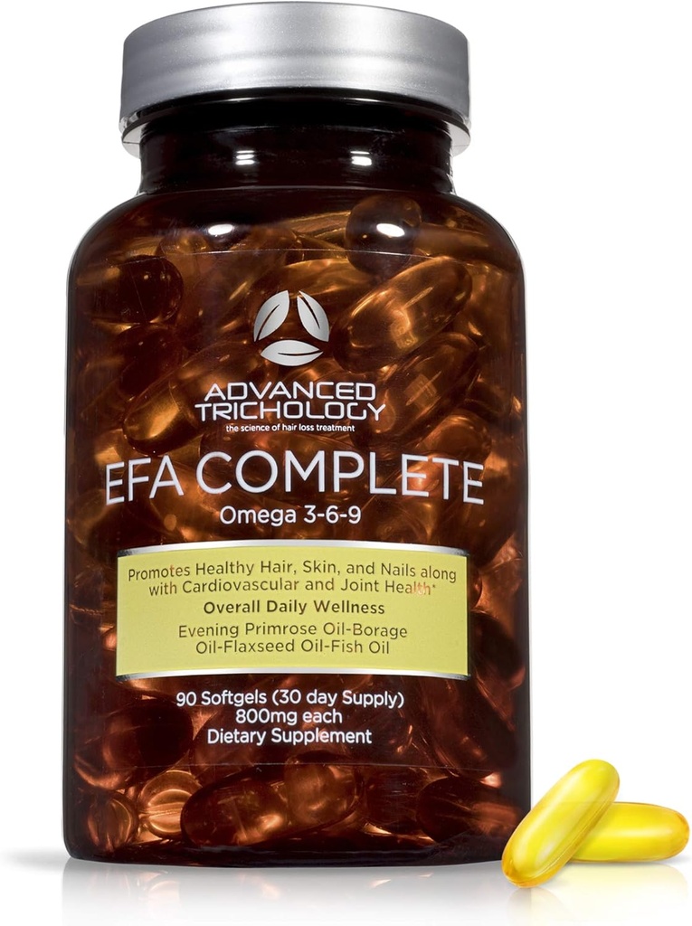 EFA complète avec Omega 3 6 9 niveaux optimaux d'huile de lin de puissance, d'huile de poisson, d'huile de borage et d'huile de primrose du soir 800mg (90count) 3ème partie testée - élevée en GLA et 369 Omega