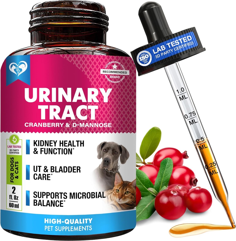 Traitement de l'infection urinaire du chat et du chien et médecine naturelle de l'ITU Cranberry & D-Mannose -Kidney+Support de la vésicule - Meilleure incontinence, pierres de la vésicule - Pertes de santé et de soins pour animaux de compagnie