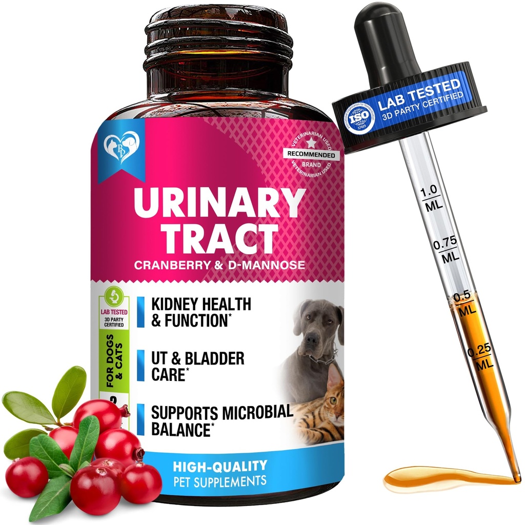Traitement de l'infection urinaire du chat et du chien et médecine naturelle de l'ITU Cranberry & D-Mannose -Kidney+Support de la vésicule - Meilleure incontinence, pierres de la vésicule - Pertes de santé et de soins pour animaux de compagnie