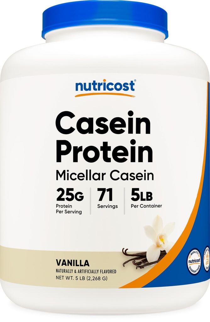 Poudre de protéines de caséine Nutricost 5lb Vanille - Caséine micellaire, sans gluten, sans OGM