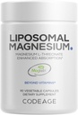 Codeage Liposomique Magnésium L-Thréonate Supplément, Magtéin Magnésium breveté Thréonate pour la santé cérébrale, mémoire et soutien de la fonction cognitive, Biodisponible, Non-OGM - 90 Capsules