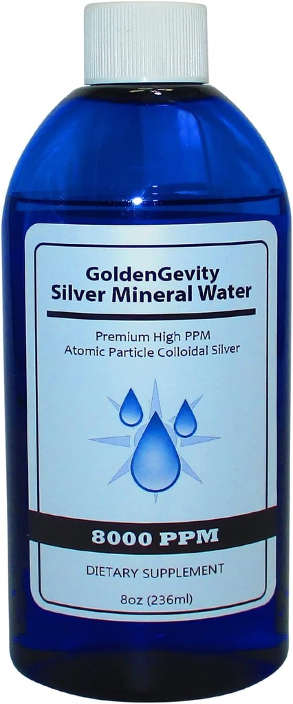 8000 PPM en argent colloïdal atomique bioactif, 8 oz, supplément de soutien aux immunes minérales non toxiques et non OGM