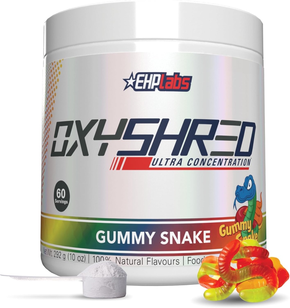 EHP Labs OxyShred Pre Workout Powder - Preworkout Powder with L Glutamine & Acetyl L Carnitine, Energy Boost Drink - Gummy Snake, 60 portions