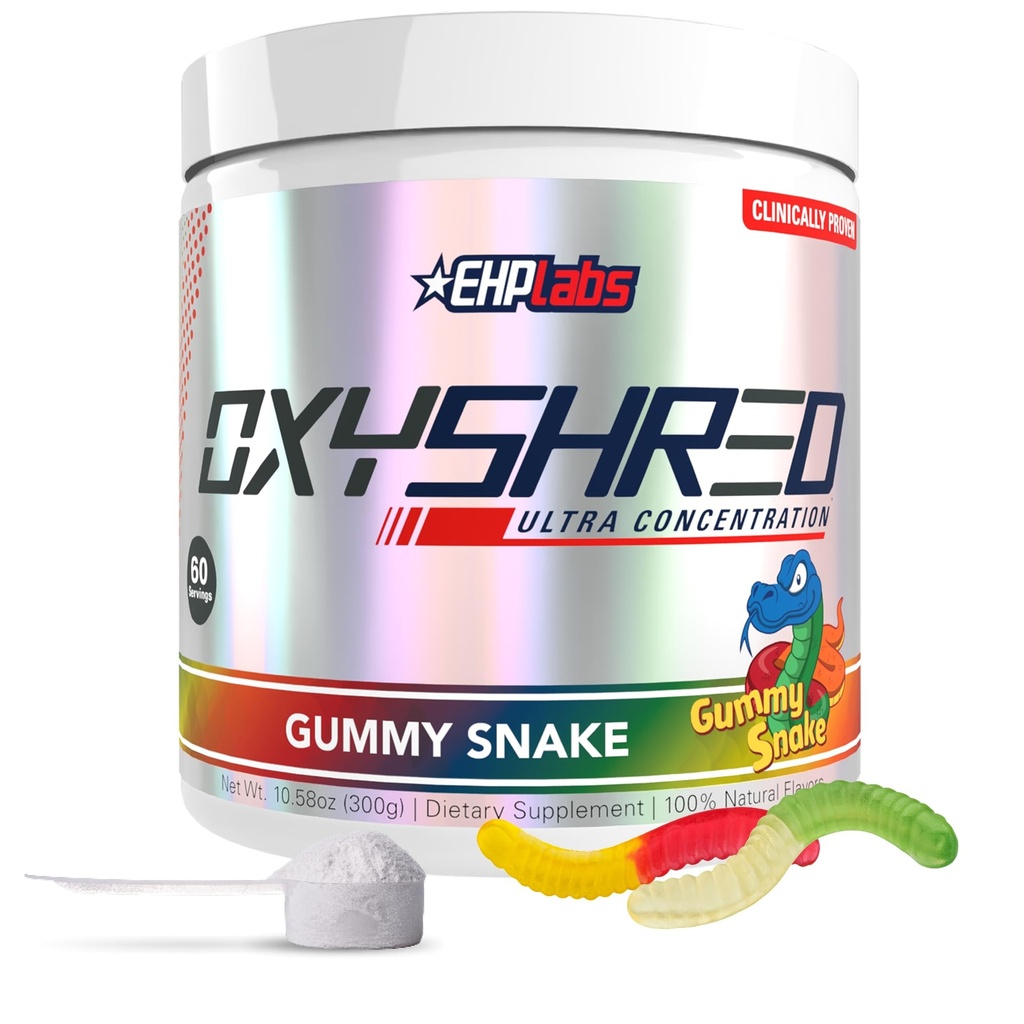 EHP Labs OxyShred Pre Workout Powder - Preworkout Powder with L Glutamine & Acetyl L Carnitine, Energy Boost Drink - Gummy Snake, 60 portions