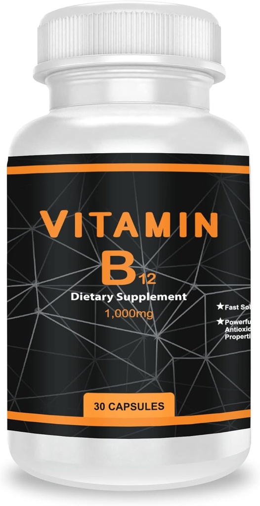 QEI Vitamine B12 1000mg, soutient le métabolisme énergétique et l'entretien du système nerveux, supplément de vitamine, 30 capsules