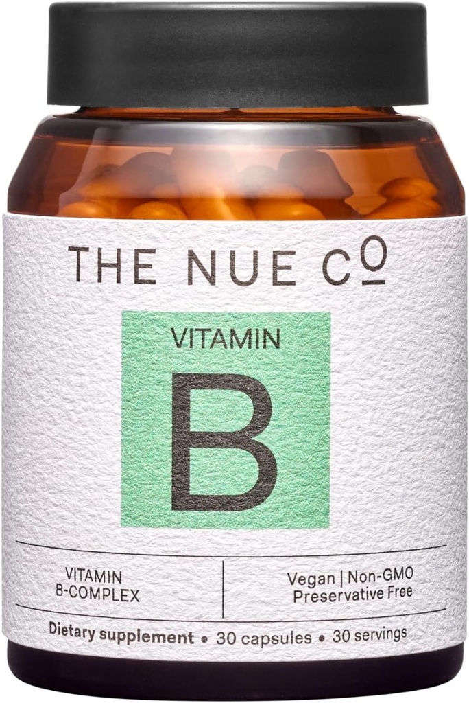 Le supplément de vitamine B Nue Co, soutient l'énergie, favorise la peau et les cheveux sains, végétalien, sans gluten, 30 capsules