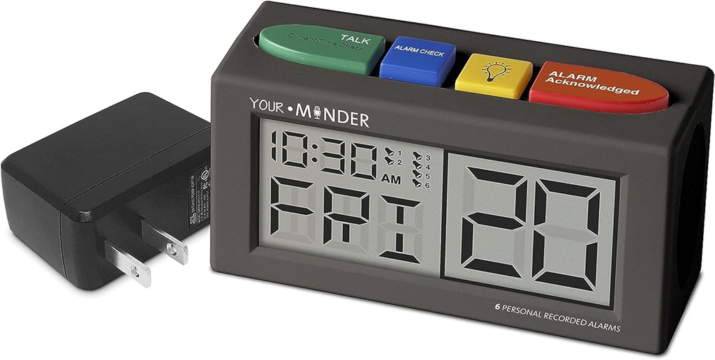 MEDCENTER Votre Minder Voice Record et rappel de rappel d'alarme avec plusieurs alarmes loud, réveil de conversation recordable pour rappels de médicaments (avec adaptateur) Cadeau pour maman, papa, personnes âgées, aînés