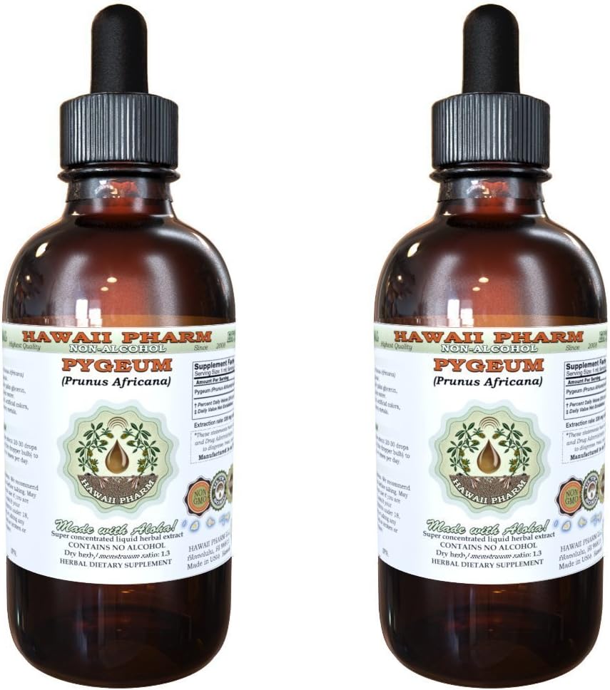African Cherry Pygeum Extrait liquide sans alcool, African Cherry Pygeum (Prunus Africana) Bark Glycerite Natural Herbal Supplément, Hawaii Pharm, USA 2x2 oz