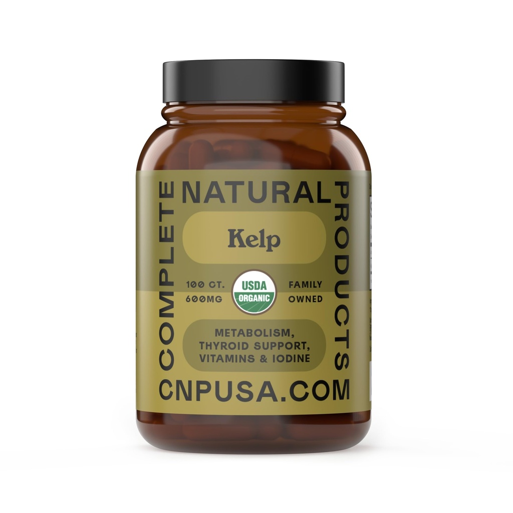 Complete Natural Products Organic Icelandic Sea Kelp Capsules - Pure 600mg Capsules, 100 Pills, Raw Seaweed & Thyroid Support Supplement