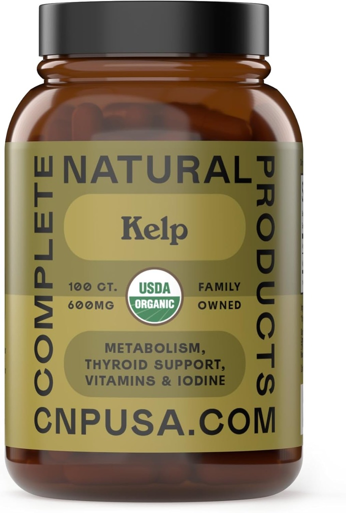 Complete Natural Products Raw Sea Kelp Powder Supplement - 600mg Capsules 100 Pills Powdered Raw Seaweed & Thyroïde Support Supplément