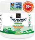 Poudre de colostrum MamaMooTM > 50 % IgG, herbe, première et seulement non OGM Vérifié, Gut Health Bloating Immunity, contient 400 éléments nutritifs bioactifs, laboratoire tiers testé, 60 portions (non aromatisées)