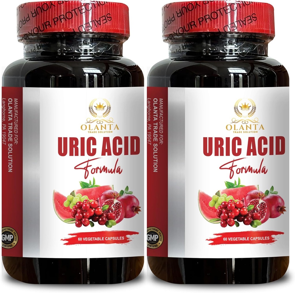 URIC Acid Support - Tart Cherry Capsules, Celery Seed Uric Acid Supplément, Mobility Support, Joint Comfort & Rein Support Pills - 2 Bouteilles 120 Capsules