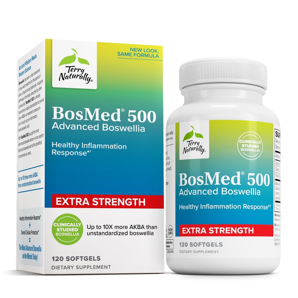 Terry naturellement BosMed 500 Extra Strength - Boswellia Serrata Extract Supplement - Supplément pour un soutien pulmonaire sain - Formule de supplément à base de plantes avec des niveaux élevés d'AKBA - 120 Softgels