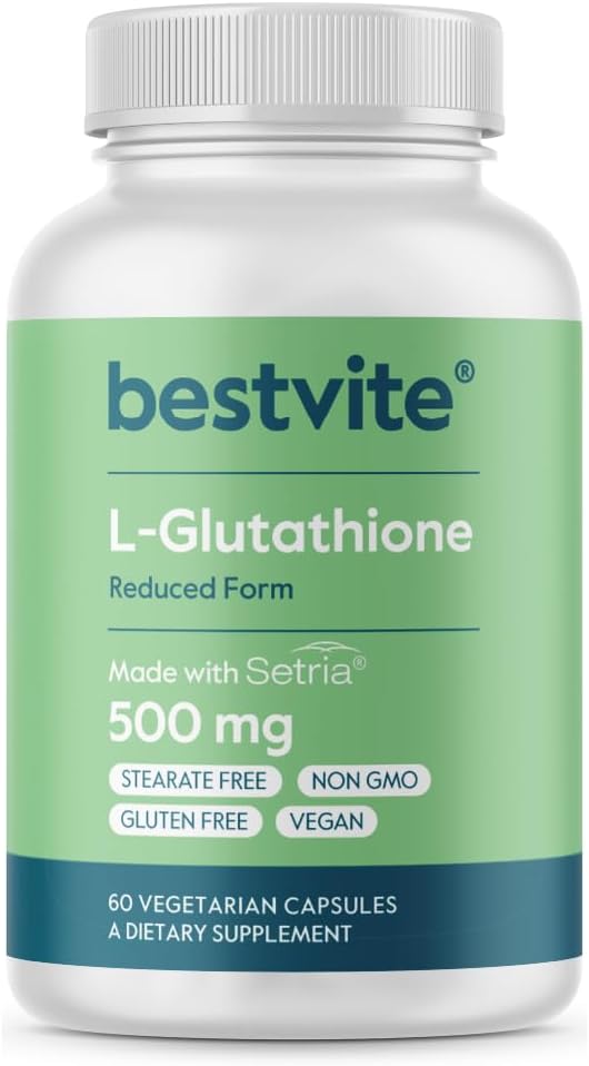 BESTVITE L-Glutathion 500mg w Setria (60 capsules de légumes) - Pas de stéarate - Vegan - Sans gluten - Non OGM