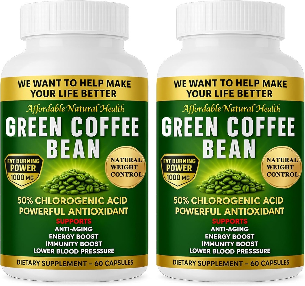 Extrait de fèves de café vert, 100% de capsules de fèves de café vert pur, 50% d'acide chlorogène, 10 000 mg de force, 120 capsules, 4 mois d'approvisionnement, sans OGM et sans gluten, supplément à base de plantes traditionnelles