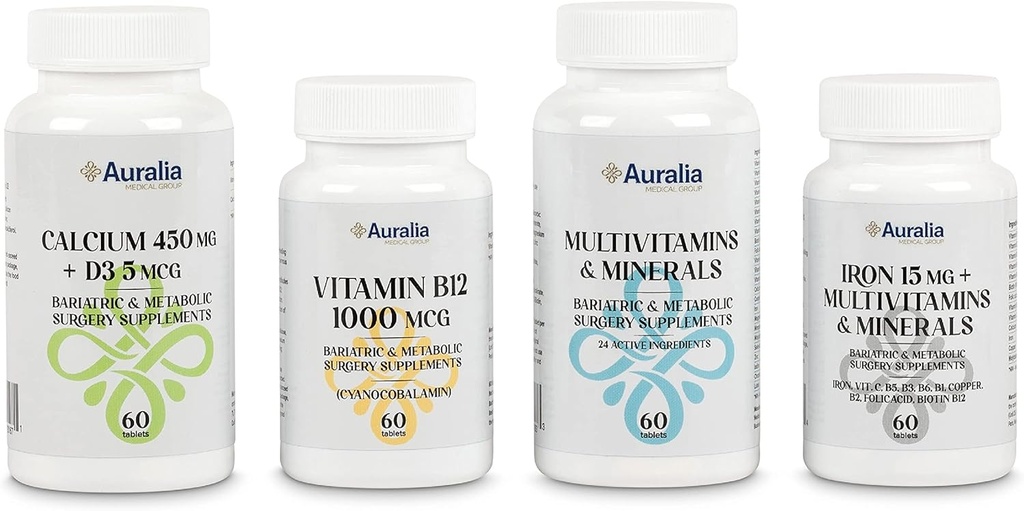 Multivitamines bariatriques Fer Calcium B12 Vitamines 1 jour par jour pour compléments de chirurgie de contournement des manches gastriques 60 comprimés chacun (2 mois)