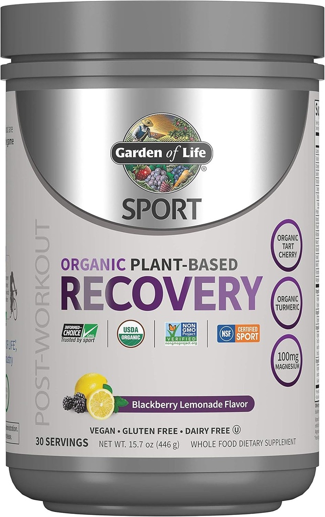 Jardin de la vie Sport Vegan Post Workout Recovery Muscle Powder for Men & Women - BlackBerry Lemonade 30 portions, récupération biologique à base de plantes, 100mg Magnésium, Antioxydants, Suppléments post-entraînement