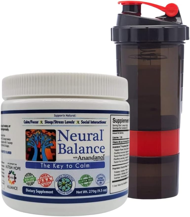 BALANCE NEURALE Anandanol avec mélange d'enzyme digestive propre, 9.5 Ounce 60 portions concassées avec Shaker
