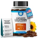 Lécithine de tournesol 1200 MG 100 Softgels, 100 jours d'approvisionnement garanti Pure, non-OGM, sans soja, soutient le cerveau, le cœur, le nerf, la santé du foie, la fonction cognitive, le cholestérol sain, formule d'absorption élevée