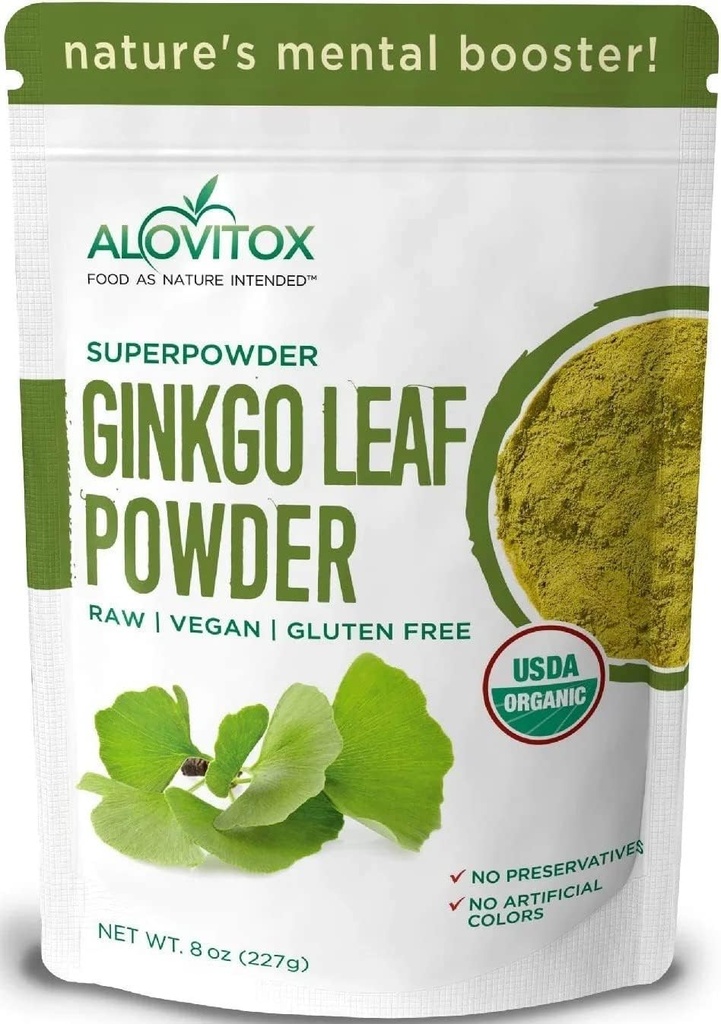 Ginkgo Biloba Leaf Powder 8oz - Ginkgo Biloba Tea soutient le vieillissement, la mémoire, la concentration, l'humeur et le focus sains - 100% naturel Ginko Leaf Extract, végétalien, non OGM et certifié Ginkgo Leaf Powder
